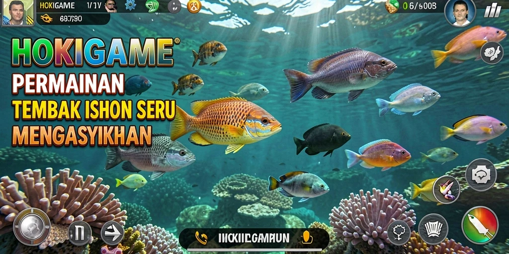 Gameplay HOKIGAME dengan aksi menembak ikan yang seru.