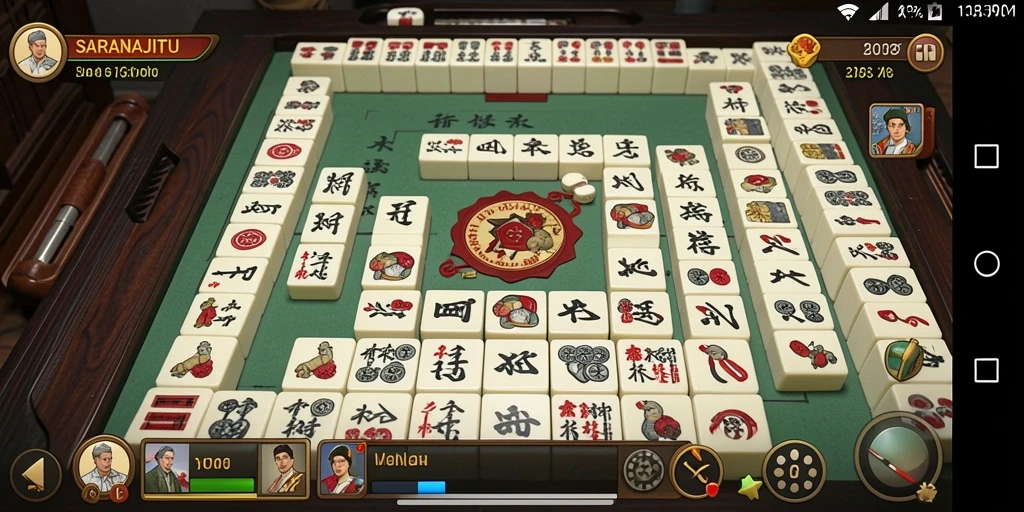 Tampilan gameplay menawan dari SARANAJITU dengan nuansa Mahjong yang khas.