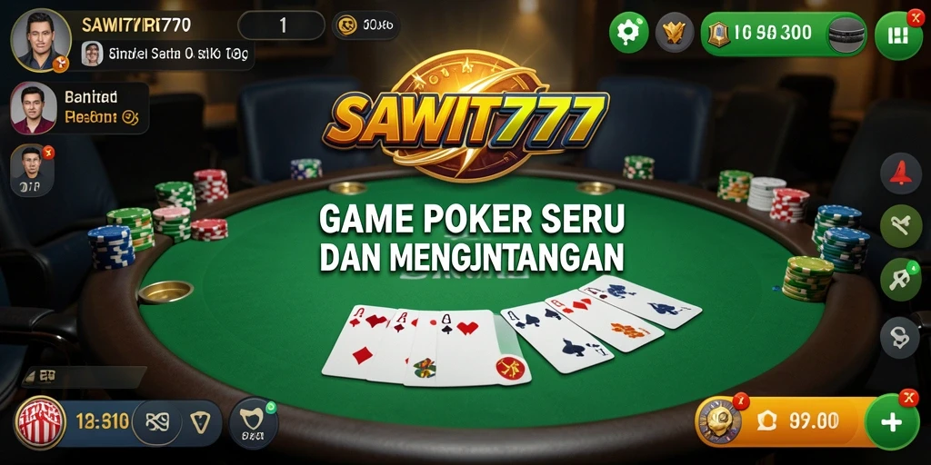 Tampilan gameplay Poker SAWIT777 dengan fitur interaktif dan grafis menawan.