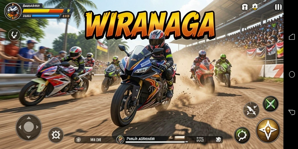 Tangkapan layar gameplay WIRANAGA menampilkan aksi balapan motor yang intens dan realistis.